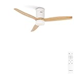 CREATE / WINDCALM/Ventilador de techo con luz blanco madera natural y mando / 40W, Silencioso, Ø132 cm, 6 velocidades, 3 temperaturas de luz, temporizador, función verano-invierno