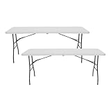 THINIA HOME Pack 2 Mesas Plegables Portátiles Rectangulares de 180 cm Mesa Multiusos: Camping, Eventos en Espacios Exteriores o Interiores | Mesa Resina y Patas Acero | 4-6 Personas