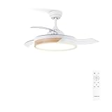 CREATE / WIND CLEAR/Ventilador de techo con luz blanco madera natural con mando / 40W, Ø108 cm, temporizador, 6 velocidades, aspas retráctiles, 3 temperaturas de luz, función verano-invierno