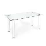 duehome | Mesa de Comedor Blanca, Mesa de Cristal para Cocina, Medidas Mesa Moderna salón: 140 cm (Largo) x 80 cm (Ancho) x 75 cm (Alto)