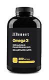 Omega 3 2000mg por dosis diaria, Máxima Concentración de DHA 500mg y EPA 700mg, Ácidos Grasos de Alta Potencia | Aceite de pescado salvaje con Vitamina E | 200 cápsulas de Omega-3 | Zenement