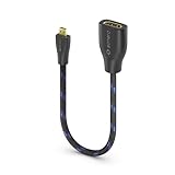 Sonero® Adaptador Micro HDMI a 4K HDMI portaver, Premium High Speed, Conector Micro HDMI D a Toma HDMI A, contactos chapados en Oro, Doble blindaje, Funda de algodón, 0,15 m