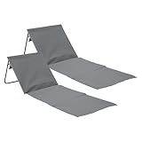 THINIA HOME - Esterilla Plegable de Playa Acolchada con Respaldo (Pack 2), Acero y Tela Oxford, Jardín, Impermeable, 149.5x50.5x42 cm (Largo x Ancho x Alto), Color Gris, Azul, Verde, Rojo o Rosa