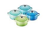 Le Creuset Set de 4 mini cocottes de cerámica de gres, 250 ml, ⌀ 10 cm, Verde y azul, 79212105139100