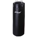 Physionics® Saco de Boxeo - Relleno, Aprox. 27 kg, A 100 cm, Ø 35 cm, con Cadenas y Mosquetón - Punching Bag, Entrenamient de Muay Thai, MMA, Sparring, Kick Boxing, Artes Marciales