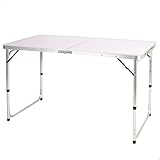 AKTIVE Mesa Plegable, Malva, 120x60x54/60/70 cm, Altura Ajustable, Topes Antideslizantes, Soporta 30 kg, Cierre Seguridad, Asa Mano Transporte, Mesas de Camping, Playa, Jardín (63088)