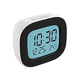 HOMVILLA Despertador Digital Pilas Reloj Despertador Digital Pequeño con Luz, Despertador Inteligente con Temperatura Fecha y Zumbador Fuerte, Siesta, para Viajes Dormitorio (2 Baterías AAA Incluidas)