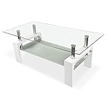 Homey Mesa de Centro de Cristal, Mesita de Salón o Comedor, Modelo Tango, Madera, Blanco, 110 cm (Ancho) x 55 cm (Fondo) x 45 cm (Alto)