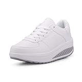 Mujer Adelgazar Zapatos Sneakers para Caminar Zapatillas Aptitud Cuña Plataforma Zapatos 39 EU,Blanco