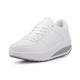 Mujer Adelgazar Zapatos Sneakers para Caminar Zapatillas Aptitud Cuña Plataforma Zapatos 39 EU,Blanco