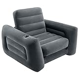 INTEX 66551NP - Sillón cama hinchable 2 en 1, para Relax, con Reposabrazos, Poliuretano, Gris