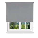 MERCURY TEXTIL- Estor Enrollable Opaco, Blackout, Fácil de Instalar, Protección de Pantalla para Ventanas, Cierra el Paso de la luz (Gris, 135x180cm)