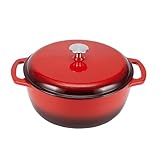 Amazon Basics - Redondo Horno holandés de hierro fundido esmaltado, 4 L, Rojo