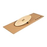 BoarderKING Indoorboard Allrounder Balance Board, Tabla de equilibrio, Forma tabla de surf, Madera arce, Esterilla y rodillos de corcho