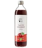 Zumo de Arándano Rojo Silvestre Orgánico LOOV, 500 ml, 100% arándanos rojos prensados ​​directamente, contiene polifenoles, sin agua ni azúcar añadido, elaborado de forma silvestre en bosques nórdicos