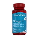 Essentialis Omega 3-Cápsulas de 650 mg de alta concentración de DHA 250 mg y EPA 350 mg-Con vitamina E-Ácidos grasos de calidad sin sabor-Cápsulas blandas de aceite de pescado- 60 días-Adultos y niños