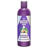 Aussie SOS Blonde & Hydrate Champú Morado 300ml Para Pelo Decolorado, Con Mechas Y Canas. Neutraliza Los Tonos Cobrizos Y Amarillos En Cabello Rubio, Con Reflejos Y Canas. Más Brillo Y Suavidad