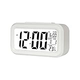 Jsdoin Reloj Despertador Digital, LED Pantalla Reloj Alarma Inteligente con Temperatura, Sensor de Brillo, 12/24 Horas, Función Snooze y Alarma para Dormitorio, Hogar, Oficina, Cocina(Batería)