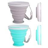 Paquete de 2 vasos de silicona plegables, vasos de silicona plegables con tapas de plástico, juego de vasos portátiles reutilizables para picnic, camping, viajes de senderismo