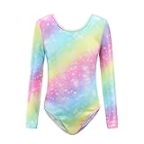 Sinoeem Leotardos de Gimnasia Rítmica para Niños Maillot de Ballet con Gradiente Flash Cuello Redondo Manga Larga/Manga Corta para Niñas de 3-12 Años (Arcoiris - Manga Larga, Tag 4A(3-4 Years))