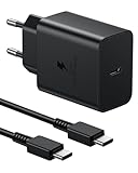 Cargador Samsung Carga Rapida 45W Cargador Rapido Samsung con 2M Cable VNOOK Cargador USB C para Samsung Galaxy S24/S23/S22/S21 Ultra/S20/S20+/Note 20/10/9/8/A73/A53/A52, Tipo C Cargado Cabezal Negro