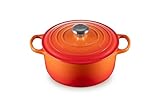 Le Creuset Colección Signature Cacerola Redondas, Hierro Fundido, Naranja Volcánico, 24 cm