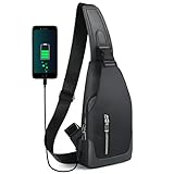 Aucuu - Bolsa de pecho para hombre, impermeable, bolsa de hombro para ocio, bolsa de pecho con puerto de carga USB, mochila de viaje para senderismo, ciclismo, viaje, camping, (con 1 USB), #1 Negro,