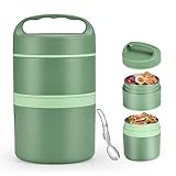 Vusddy Termo para Comida Caliente de Acero Inoxidable de 1800ml, Taza de Cereales y Yogur Portátil de 3 Capa con Cuchara para Bebe, Adultos y Niños, Ideal para Escuela, Oficina, Viajes und Picnic