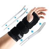 AGPTEK Muñequera Tendinitis Muñeca con 3 Férulas Aluminio Extraíble para Túnel Carpiano, Esguinces y Torceduras, Artritis, Muñequera Metacarpiana para Ambos Manos de 16-23 cm, Negro