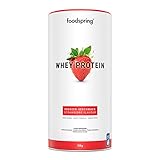 foodspring Whey Proteína Polvo Fresa - 23g de proteína para construcción muscular, perfectamente soluble, leche de libre pastoreo, rica en BCAAs y EAAs - 750g