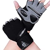 Guantes de Gimnasio Entrenamiento de Levantamiento de Pesas Hombre y Mujere Soporte muñeca Acolchado Extra Agarre protección Ejercicio Ciclismo Colgar dominada (Correa de muñeca Larga, M)