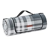 SONGMICS Manta de Picnic, 195 x 150 cm, Manta de Camping Grande, para Parque, Jardín, Exterior, Playa, Impermeable, Plegable, Gris y Blanco GCM60GW