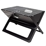 AKTIVE 63033 - Barbacoa Portátil y Plegable a carbón de acero Negra y rectangular, Con asa de transporte, Medidas 45x29x30cm, Fácil de montar y transportar, parrilla camping, terraza, balcón