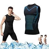 Gienslru Vitafit Camiseta Reductora, Vitafit Camiseta, Vitafit - Modeladora Iónica para Hombre, Vitafit - Camiseta De Tirantes Moldeadora De Postura (FR/ES, Letras, L, Regular, Regular, Negro-Azul)