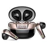 Auriculares Inalambricos Bluetooth, Auriculares Bluetooth 5.3 HiFi Estéreo con HD Mic, 40H Cascos Inalambricos Bluetooth con Pantalla LED, Mini In Ear Auriculares con IP7 Impermeable, Oro Negro