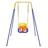 FUNLIO Columpio para Infantil con 4 Sacos de Arena, Columpio para Niño/Bebe Muy Resistente en Parque de Jardin/Exterior/Interior, Soporte de Metal Plegable e Instrucciones, Fácil de Montar y Guardar