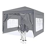 ISE Carpa de Jardín de 3 x 3 m Plegable, Cenador Robusto Impermeable, Garden Tent Resistente al Agua con 4 Paredes Laterales para Reception, Fiesta, Camping, Festival, Cerveza, Gris