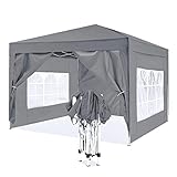 ISE Carpa de Jardín de 3 x 3 m Plegable, Cenador Robusto Impermeable, Garden Tent Resistente al Agua con 4 Paredes Laterales para Reception, Fiesta, Camping, Festival, Cerveza, Gris