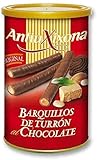 Barquillos de Turrón al Chocolate, Caja o Pack de 2,4 KG (12 latas x 200 gramos) - Barquillo de galleta crujiente bañada de Chocolate y relleno de intenso Turrón. Antiu Xixona Receta Original.