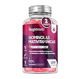 Gominolas Multivitaminas y Minerales, 120 Gummies (Sabor Fresa) - 13 Vitaminas y Minerales como Vitamina D3, C, B6, B12, E, Biotina, Zinc y Ácido Fólico, para 2 meses, Sin Gluten