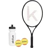 AKTIVE Kit Raqueta de Tenis Adulto iniciación, Pelotas y Botella, 27,5x63 cm, 230 Gramos, Muy Ligera y Resistente, De Aluminio, Incluye raquetero con asa Hombro, Deporte, para Principiantes (54198)