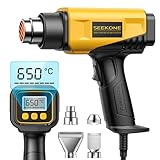 SEEKONE Pistola de Aire Caliente de 2000W con Pantalla LCD Digital, 50℃-650℃ Diseño Compacto y Temperatura de Flujo de Aire Ajustable, con Protección de Sobrecarga y Ideal para Manualidades