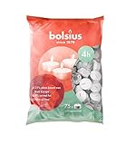 Bolsius D-Light - Velas de té, paquete de 75 unidades, en bolsa, tiempo de combustión, 4 horas, velas decorativas para el hogar, color blanco, cera vegetal natural, sin aceite de palma