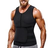 Bingrong Chaleco Sauna Hombre Fajas Reductoras Adelgazantes Hombres Compresion de Neopreno Chaleco para Adelgazante Sudoración con Cremallera para Deporte Fitness (Negro 2.0, L)