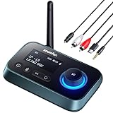 SOOMFON Transmisor Receptor Bluetooth 5.0-3 En 1 Adaptador Emisor Bluetooth Audio con Pantalla LCD para TV, Estéreo, Auriculares, Altavoces, Receptor Bluetooth Audio con Aux 3,5mm, RCA, Cable Óptico