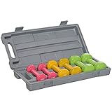 HOMCOM Juego de 6 Mancuernas Hexagonales Portátil 3 Pares 1,5 kg 1 kg 0,5 kg con Revestimiento Mancuernas de Neoprenos con Maletín para Ejercicio Entrenamiento en Casa Gimnasio 43x18x7,5 cm Multicolor