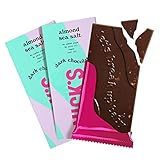 NICKS Bloques de chocolate negro con almendras y sal marina, sin azúcares añadidos, sin gluten, low carb, sin aceite de palma, vegan, keto (3x75g)