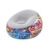 BESTWAY 75075 - Sillón Hinchable Graffiti 112 x 112 x 66 cm para Interior y Exterior Fácil de Inflar con Válvula de Seguridad con Superficie Suave y Amplio Asiento, Color Gris/Multicolor