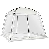 Outsunny Carpa de Jardín 3x3 m Cenador para 6-8 Personas con 4 Mosquiteras y 2 Puertas Protección UV50+ y Bolsa de Transporte Carpa para Camping Terraza Patio Exterior Blanco