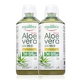 Equilibra Suplementos Dietéticos, Aloe Vera Extra 99,5%, Suplemento de Aloe Vera para Beber Puro o Diluido, Sin Aloína, Detox Pulpa Pura Sin Agua Añadida, Producto Vegano Sin Gluten, 2 Piezas de 1l